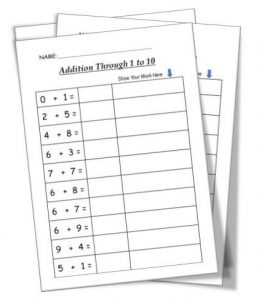 Addition through 1 to 10 first grade math